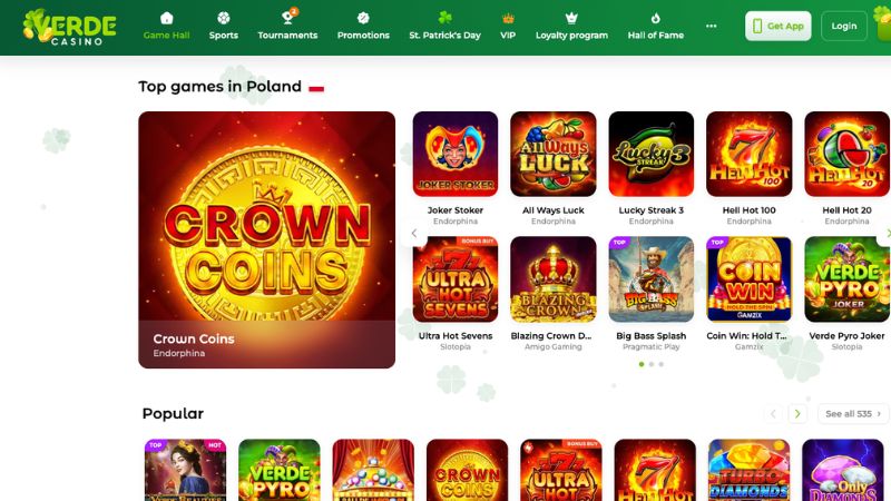 Verde Casino kasyno online zrzut ekranu